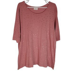 T.La Scoop Neck Half Sleeve Metallic Gold Polka Dot‎ Cotton Blend Top Rose XL